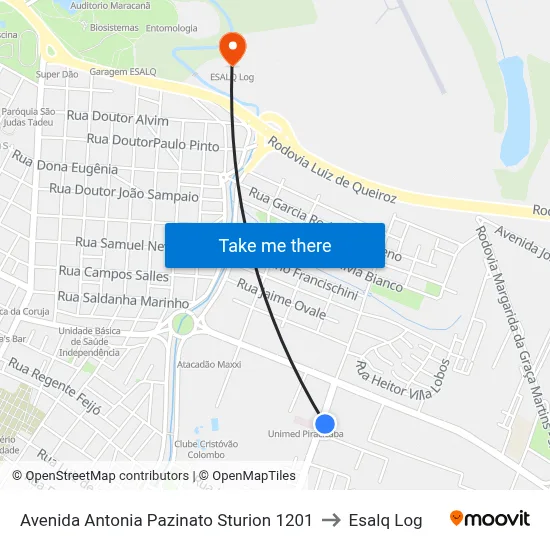 Avenida Antonia Pazinato Sturion 1201 to Esalq Log map