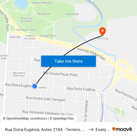 Rua Dona Eugênia, Antes 2184 - Terreno, Antes Nº 2184 to Esalq Log map