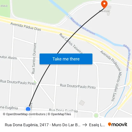 Rua Dona Eugênia, 2417 - Muro Do Lar Betel to Esalq Log map