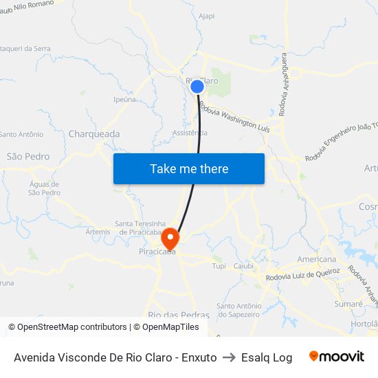 Avenida Visconde De Rio Claro - Enxuto to Esalq Log map