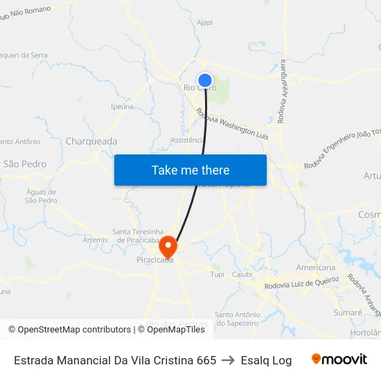 Estrada Manancial Da Vila Cristina 665 to Esalq Log map