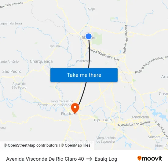Avenida Visconde De Rio Claro 40 to Esalq Log map