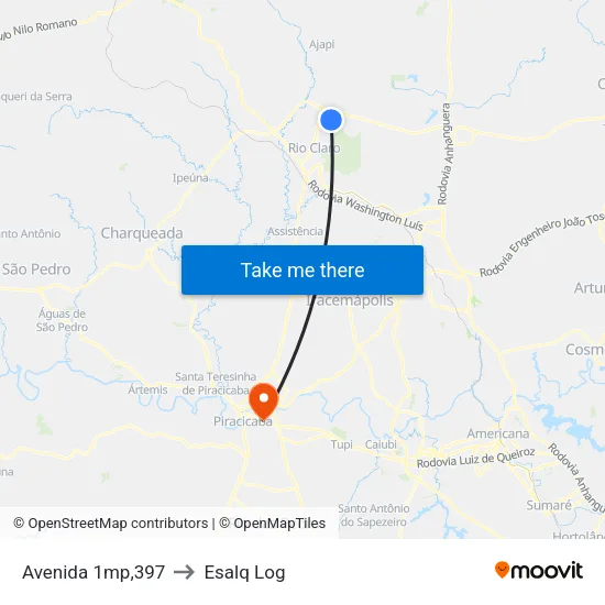 Avenida 1mp,397 to Esalq Log map