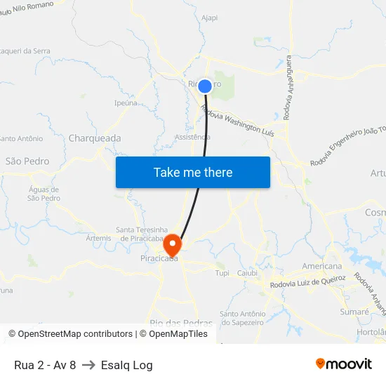 Rua 2 - Av 8 to Esalq Log map