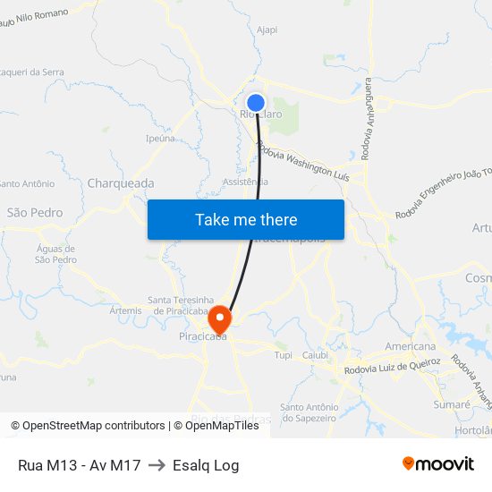 Rua M13 - Av M17 to Esalq Log map