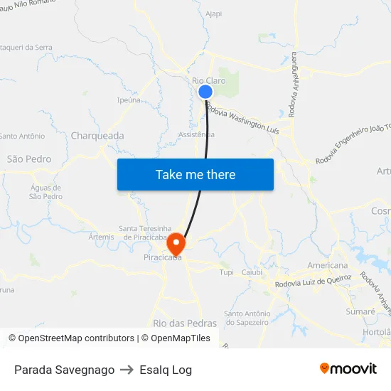 Parada Savegnago to Esalq Log map