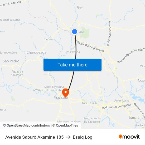 Avenida Saburô Akamine 185 to Esalq Log map