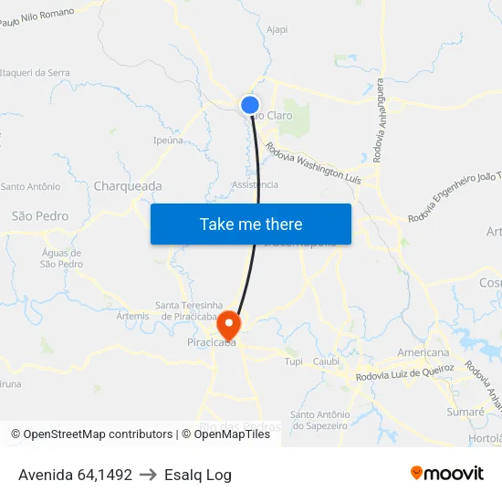 Avenida 64,1492 to Esalq Log map