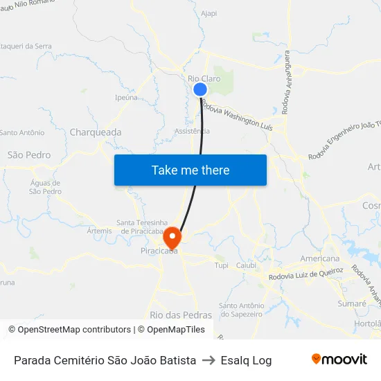 Parada Cemitério São João Batista to Esalq Log map