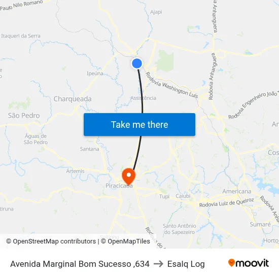 Avenida Marginal Bom Sucesso ,634 to Esalq Log map