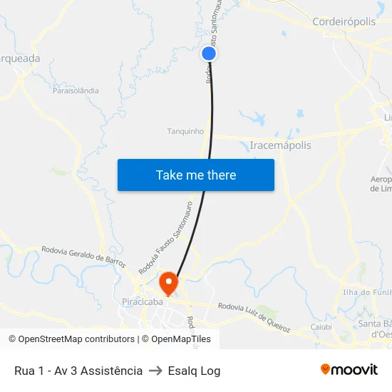 Rua 1 - Av 3 Assistência to Esalq Log map