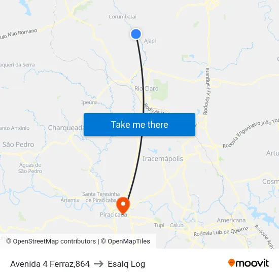 Avenida 4 Ferraz,864 to Esalq Log map