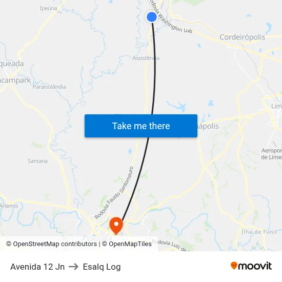 Avenida 12 Jn to Esalq Log map