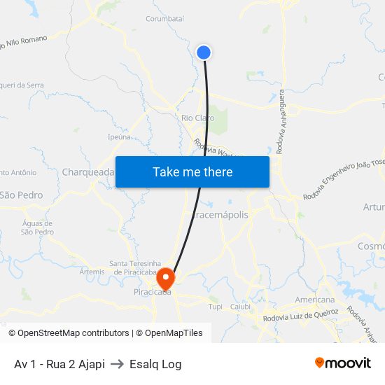 Av 1 - Rua 2 Ajapi to Esalq Log map