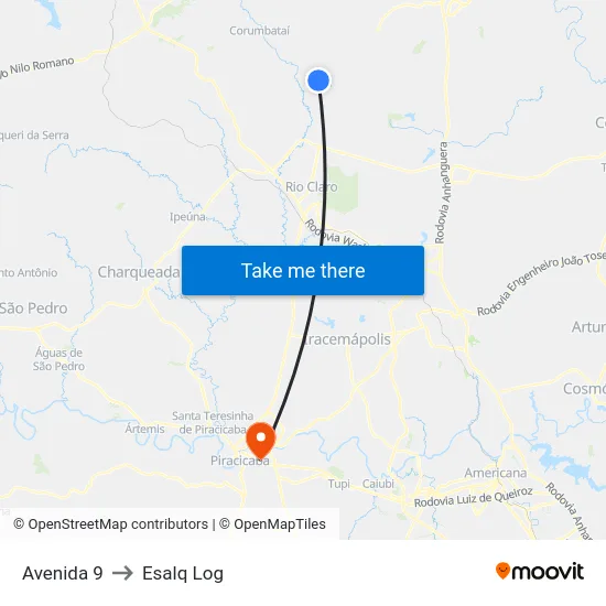 Avenida 9 to Esalq Log map