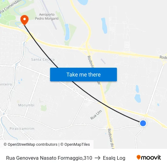 Rua Genoveva Nasato Formaggio,310 to Esalq Log map