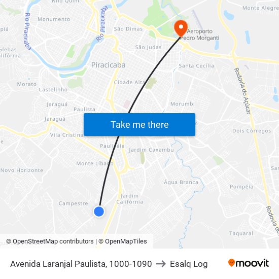 Avenida Laranjal Paulista, 1000-1090 to Esalq Log map