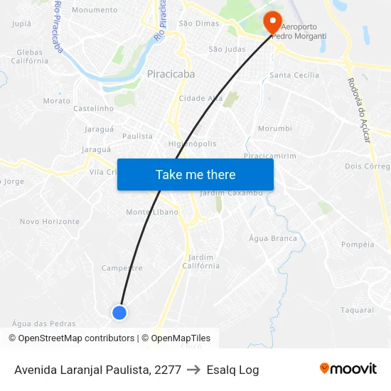 Avenida Laranjal Paulista, 2277 to Esalq Log map