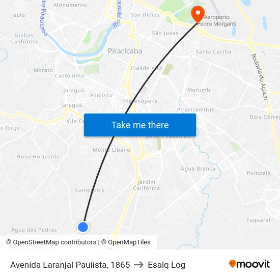 Avenida Laranjal Paulista, 1865 to Esalq Log map