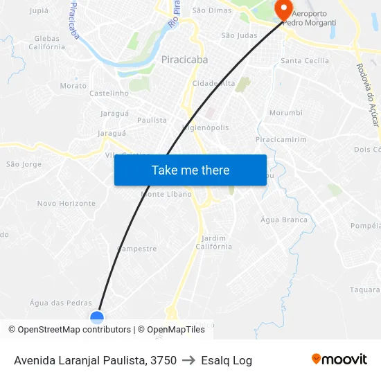 Avenida Laranjal Paulista, 3750 to Esalq Log map