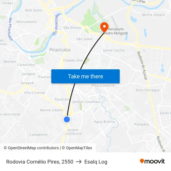 Rodovia Cornélio Pires, 2550 to Esalq Log map
