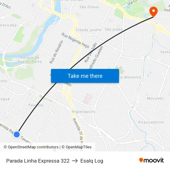 Parada Linha Expressa 322 to Esalq Log map