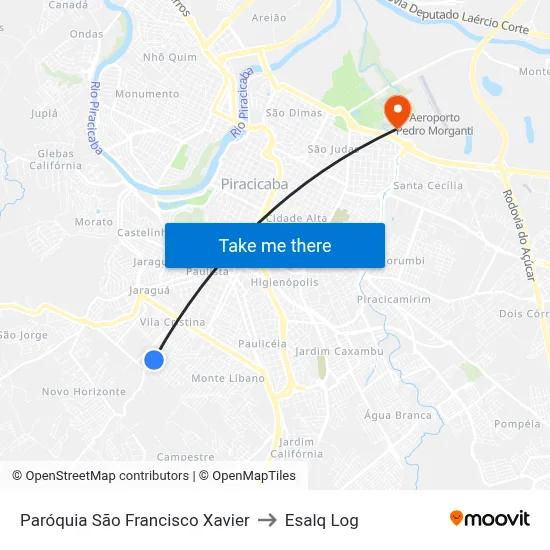 Paróquia São Francisco Xavier to Esalq Log map