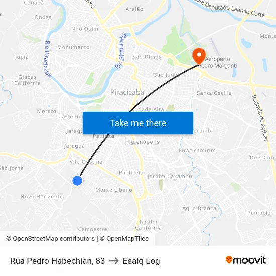 Rua Pedro Habechian, 83 to Esalq Log map