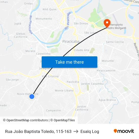 Rua João Baptista Toledo, 115-163 to Esalq Log map