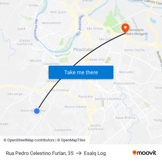 Rua Pedro Celestino Furlan, 35 to Esalq Log map