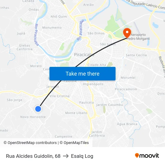 Rua Alcides Guidolin, 68 to Esalq Log map