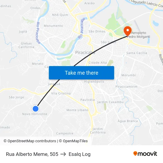Rua Alberto Meme, 505 to Esalq Log map