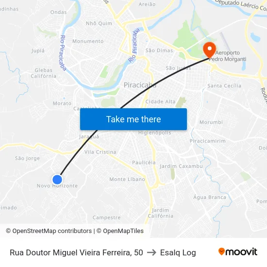 Rua Doutor Miguel Vieira Ferreira, 50 to Esalq Log map