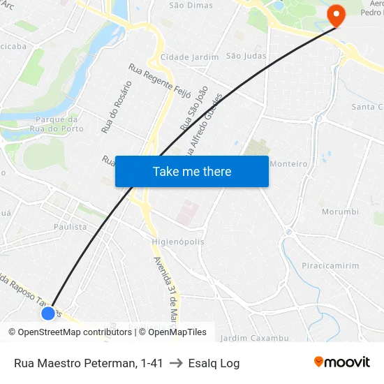 Rua Maestro Peterman, 1-41 to Esalq Log map