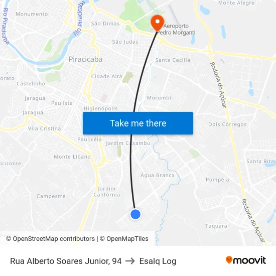 Rua Alberto Soares Junior, 94 to Esalq Log map