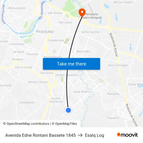 Avenida Edne Rontani Bassete 1845 to Esalq Log map