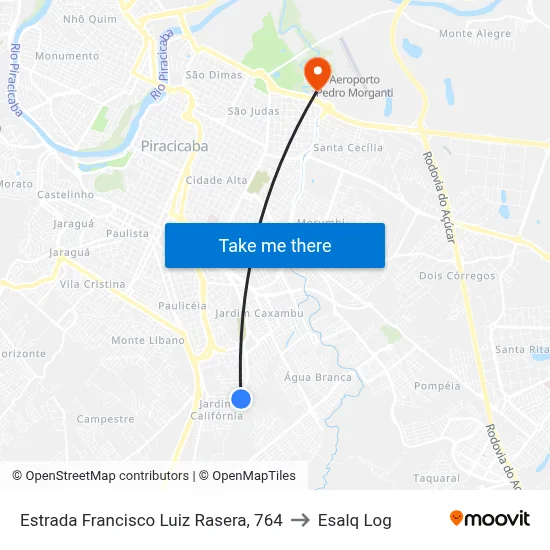 Estrada Francisco Luiz Rasera, 764 to Esalq Log map