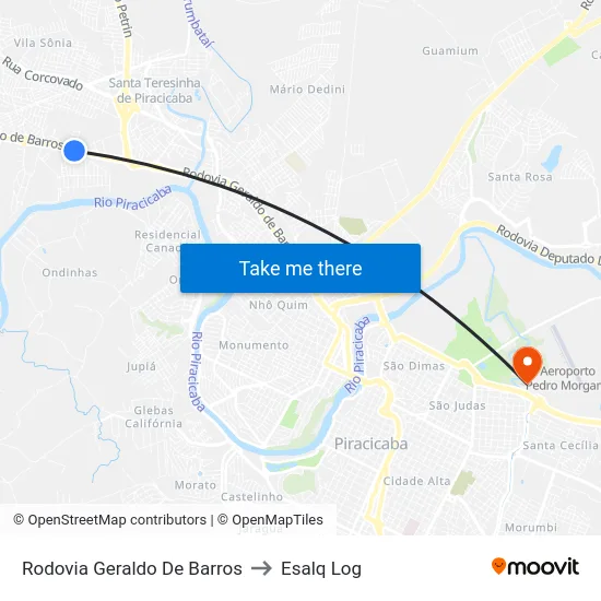 Rodovia Geraldo De Barros to Esalq Log map