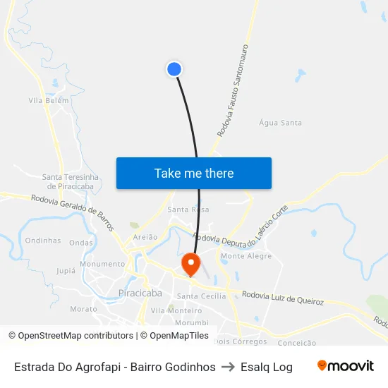 Estrada Do Agrofapi - Bairro Godinhos to Esalq Log map
