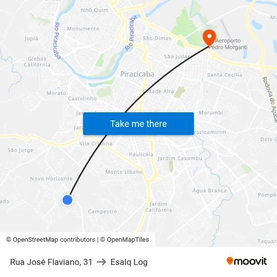 Rua José Flaviano, 31 to Esalq Log map