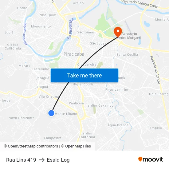 Rua Lins 419 to Esalq Log map
