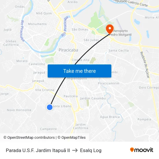 Parada U.S.F. Jardim Itapuã II to Esalq Log map