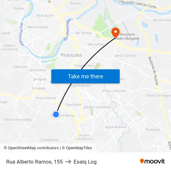 Rua Alberto Ramos, 155 to Esalq Log map