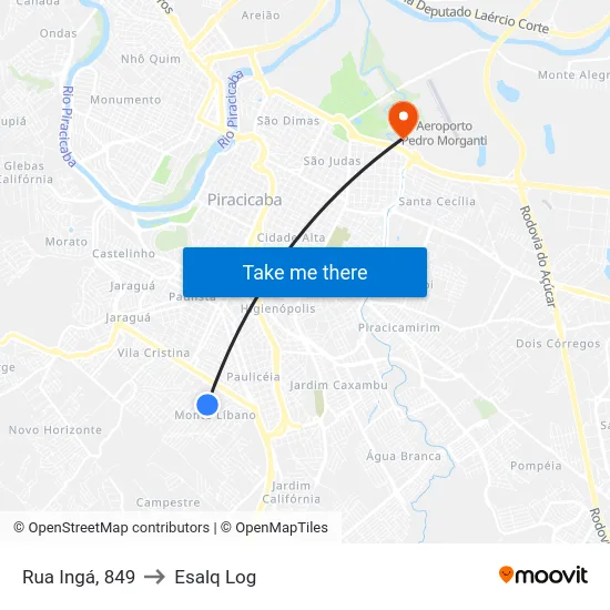 Rua Ingá, 849 to Esalq Log map
