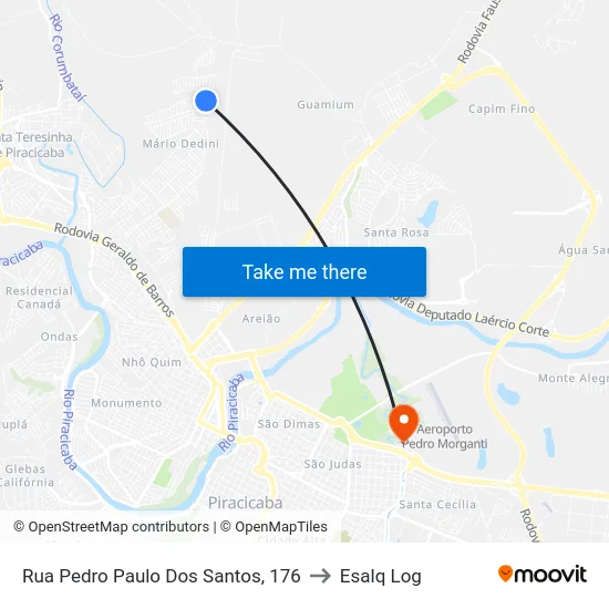 Rua Pedro Paulo Dos Santos, 176 to Esalq Log map