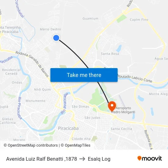 Avenida Luiz Ralf Benatti ,1878 to Esalq Log map