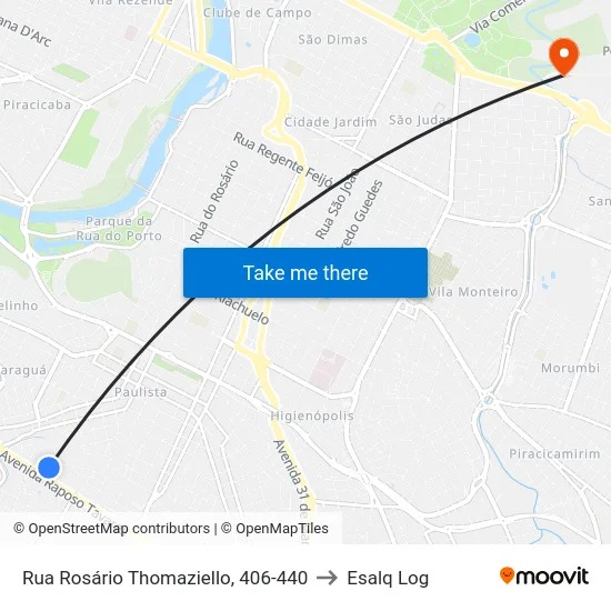 Rua Rosário Thomaziello, 406-440 to Esalq Log map