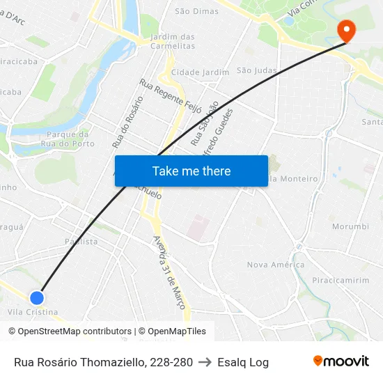 Rua Rosário Thomaziello, 228-280 to Esalq Log map