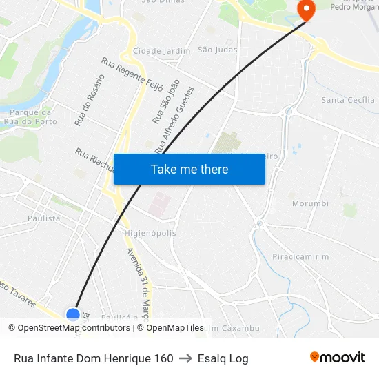 Rua Infante Dom Henrique 160 to Esalq Log map