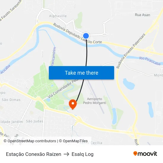 Estação Conexão Raízen to Esalq Log map